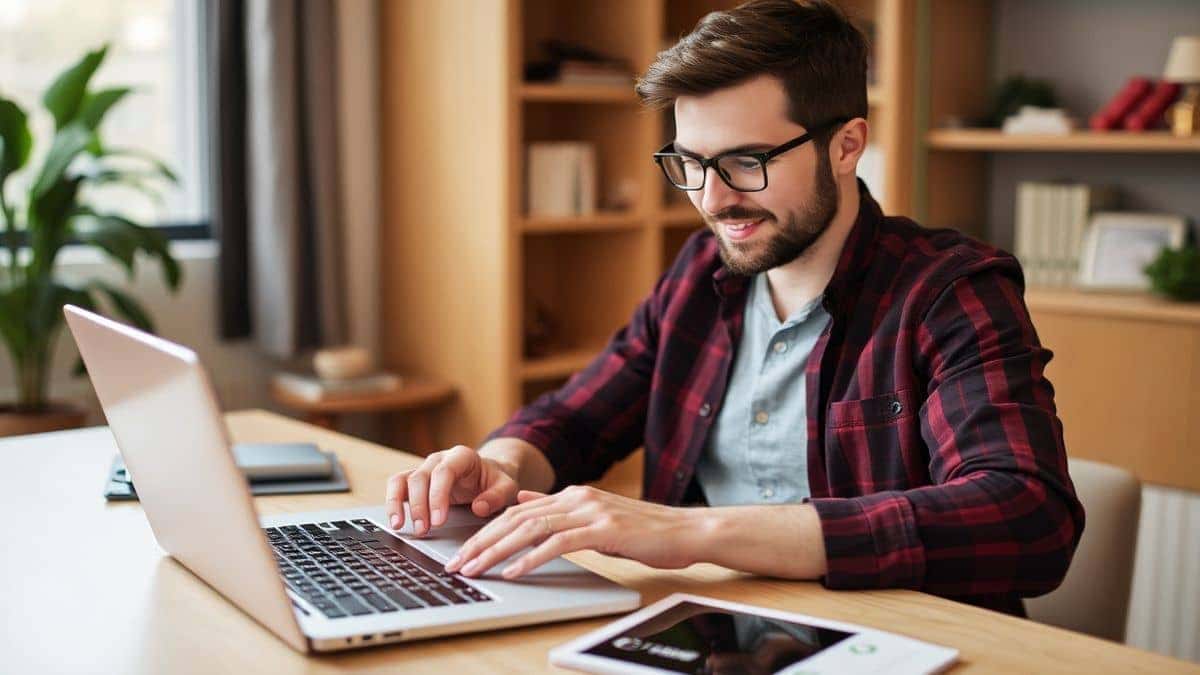 Someone reviewing paycheck results on laptop